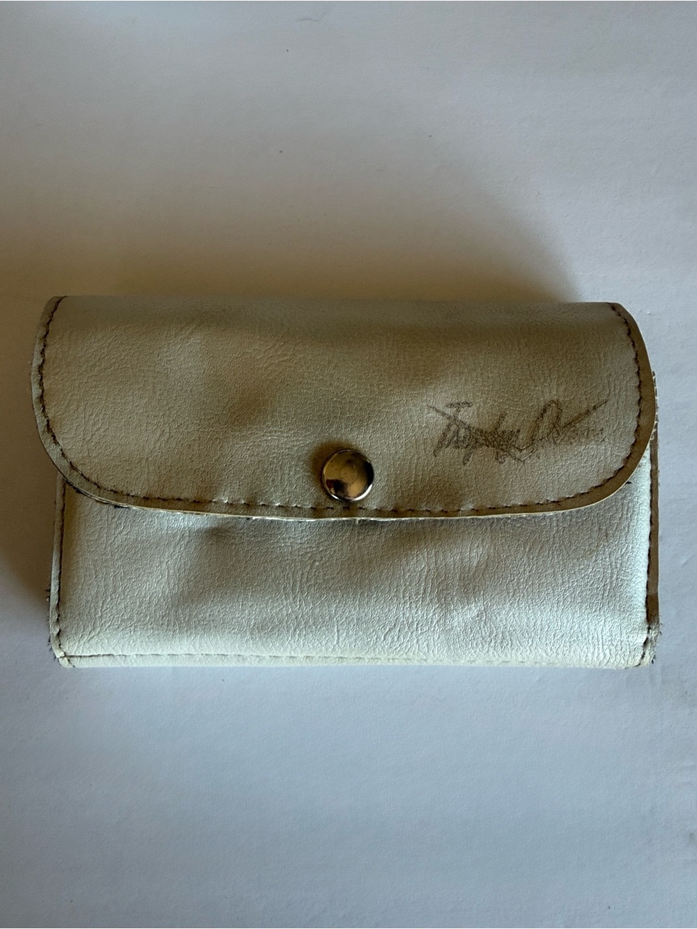 Trophy Queen Cream Leather Tri-Fold leopard print Wallet